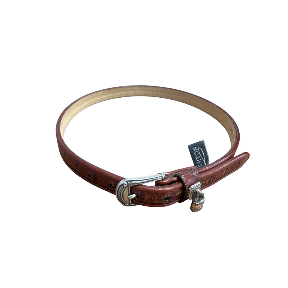 Brighton Brown Croc Embossed Leather Lock Charm Belt M/32 C5907 Silver Hardware